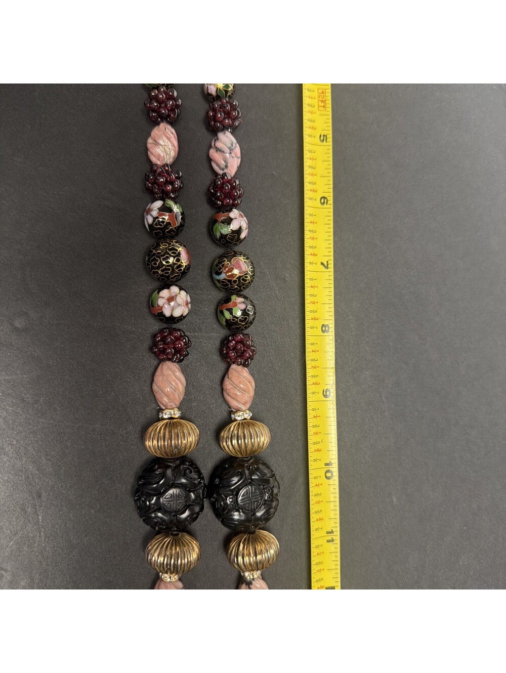Vintage Art Glass Beaded Necklace Wedding Cake Style Beads Stone Carved Chinese - Picture 11 of 14